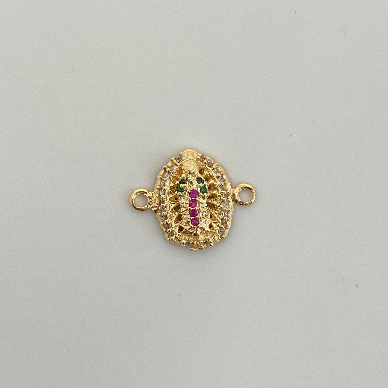 Herraje virgen de guadalupe con circones multicolor  Oro amarillo 18k 1,6 Gr / 1,5 Cm