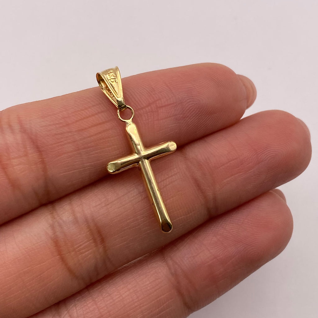 Dije Cruz tubular Oro amarillo 18k 0,62 Gr / 12,9 mm / 3 Cm