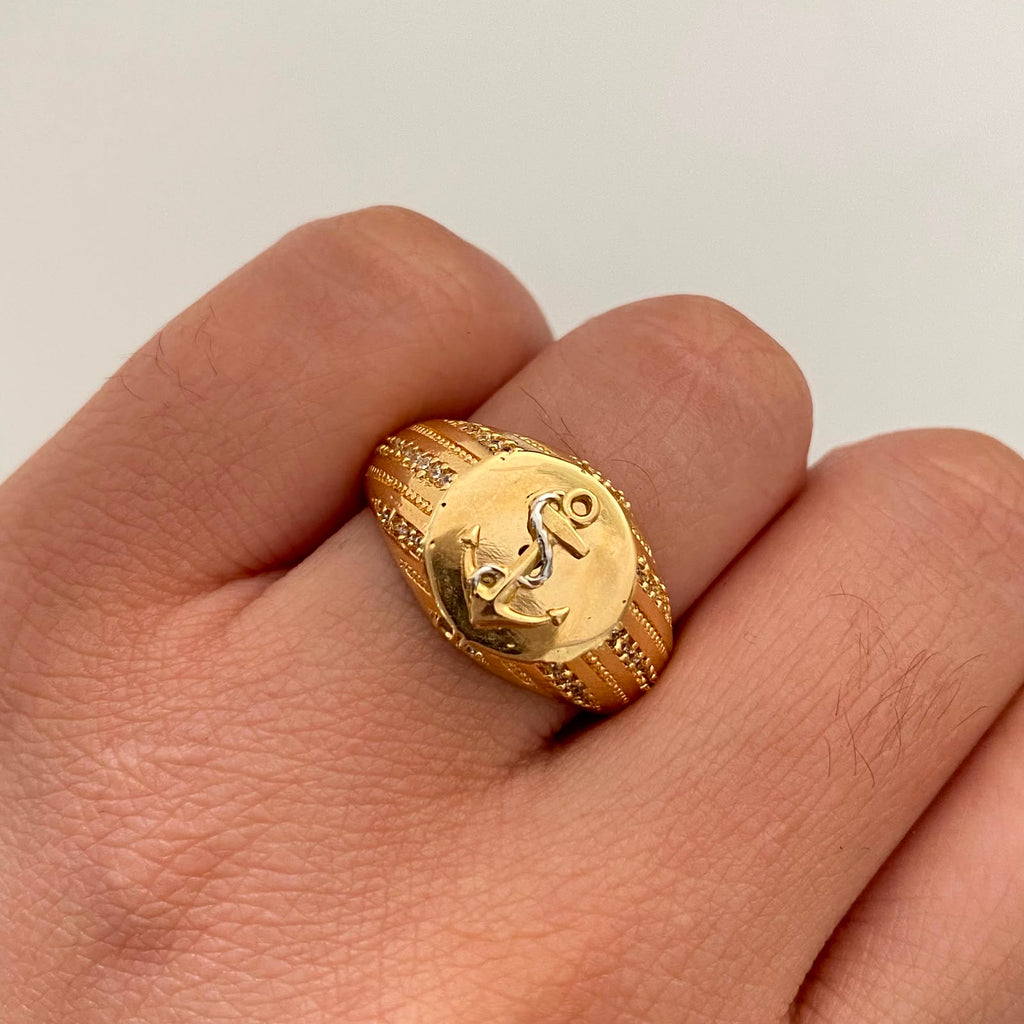 Anillo Ancla casting Oro amarillo y Oro blanco 18k / Talla 10 1/4 / 5,1 Gr / 2,9 mm