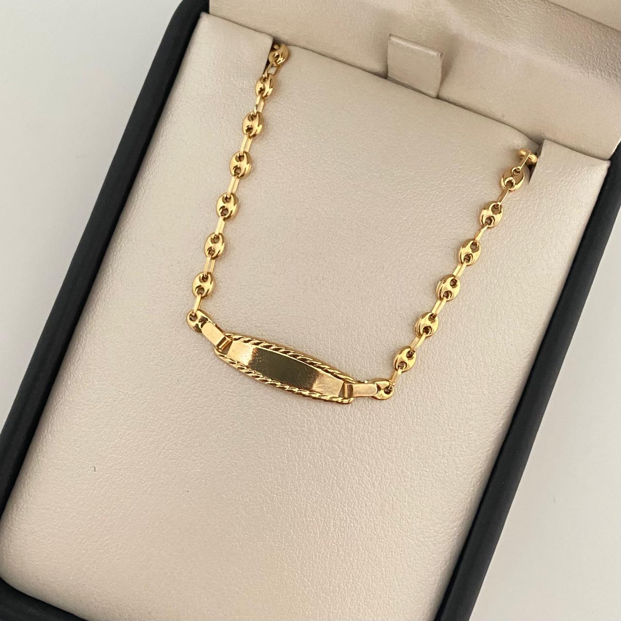 Pulso bebé gc con placa rectangular ovalada borde diamantado Oro amarillo 18k 1,85 Gr / 3,3 mm / 14 Cm Broche 0,15