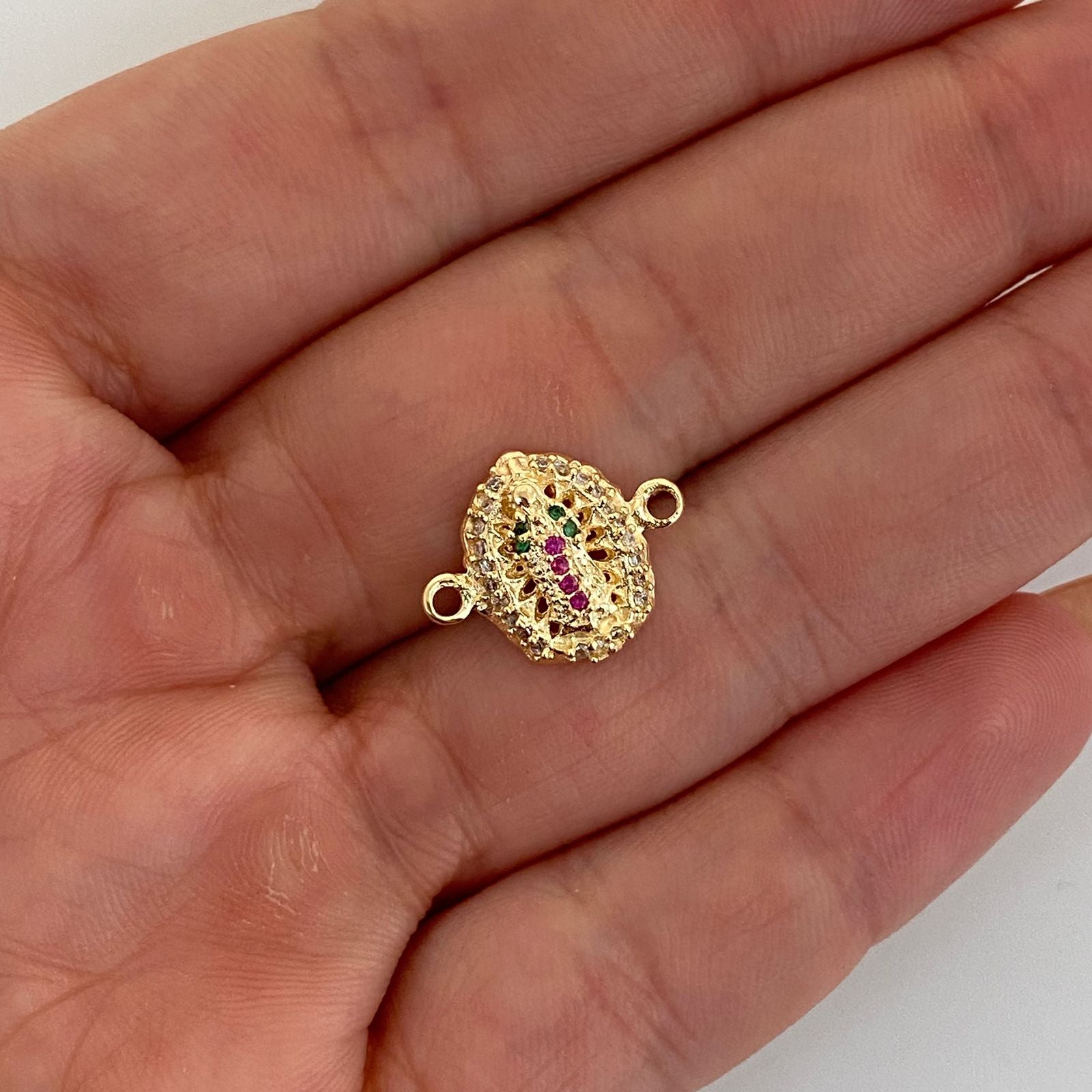 Herraje virgen de guadalupe con circones multicolor  Oro amarillo 18k 1,6 Gr / 1,5 Cm