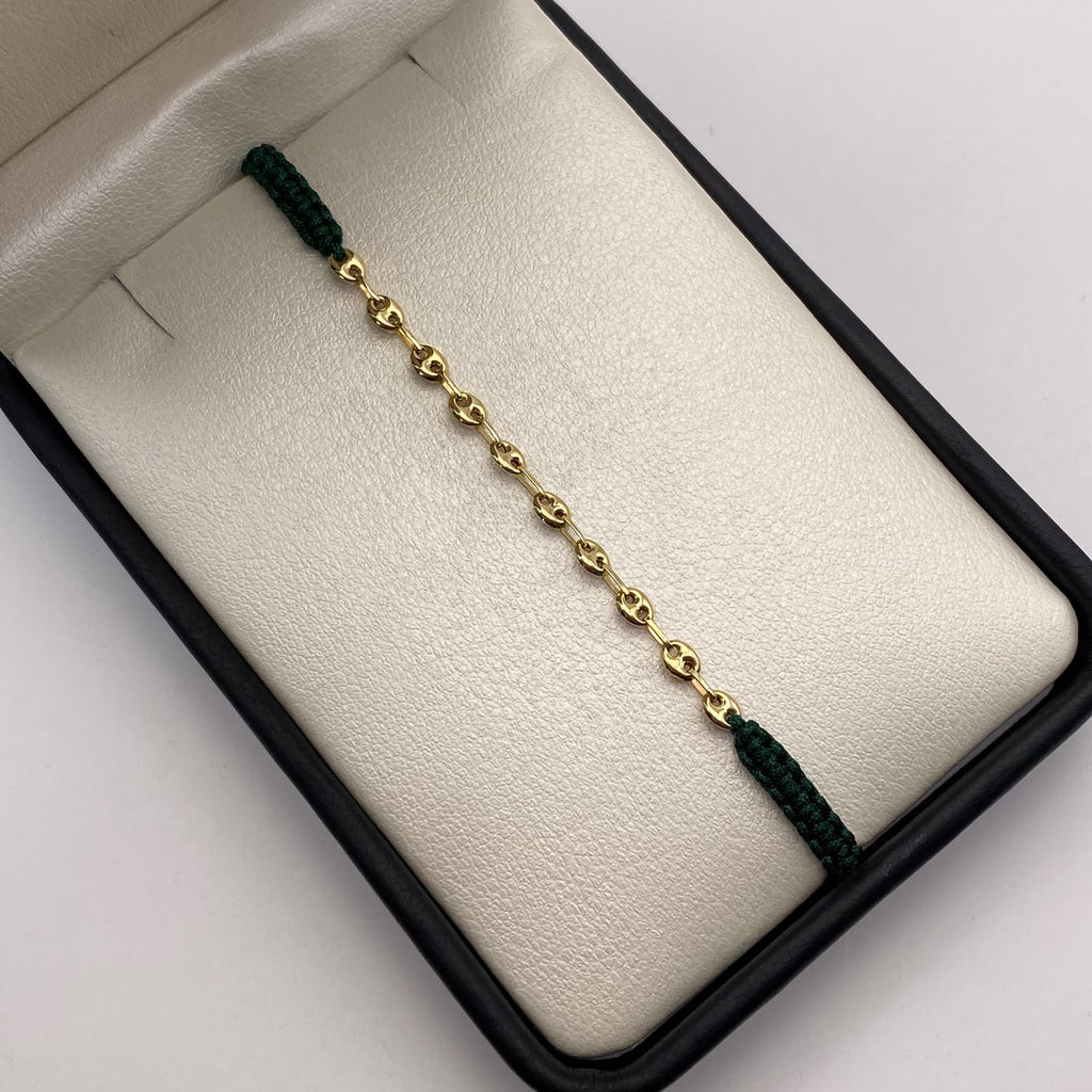 Pulsera tejida Eslabones Gc hilo verde Oro amarillo 18k 0,5 Gr