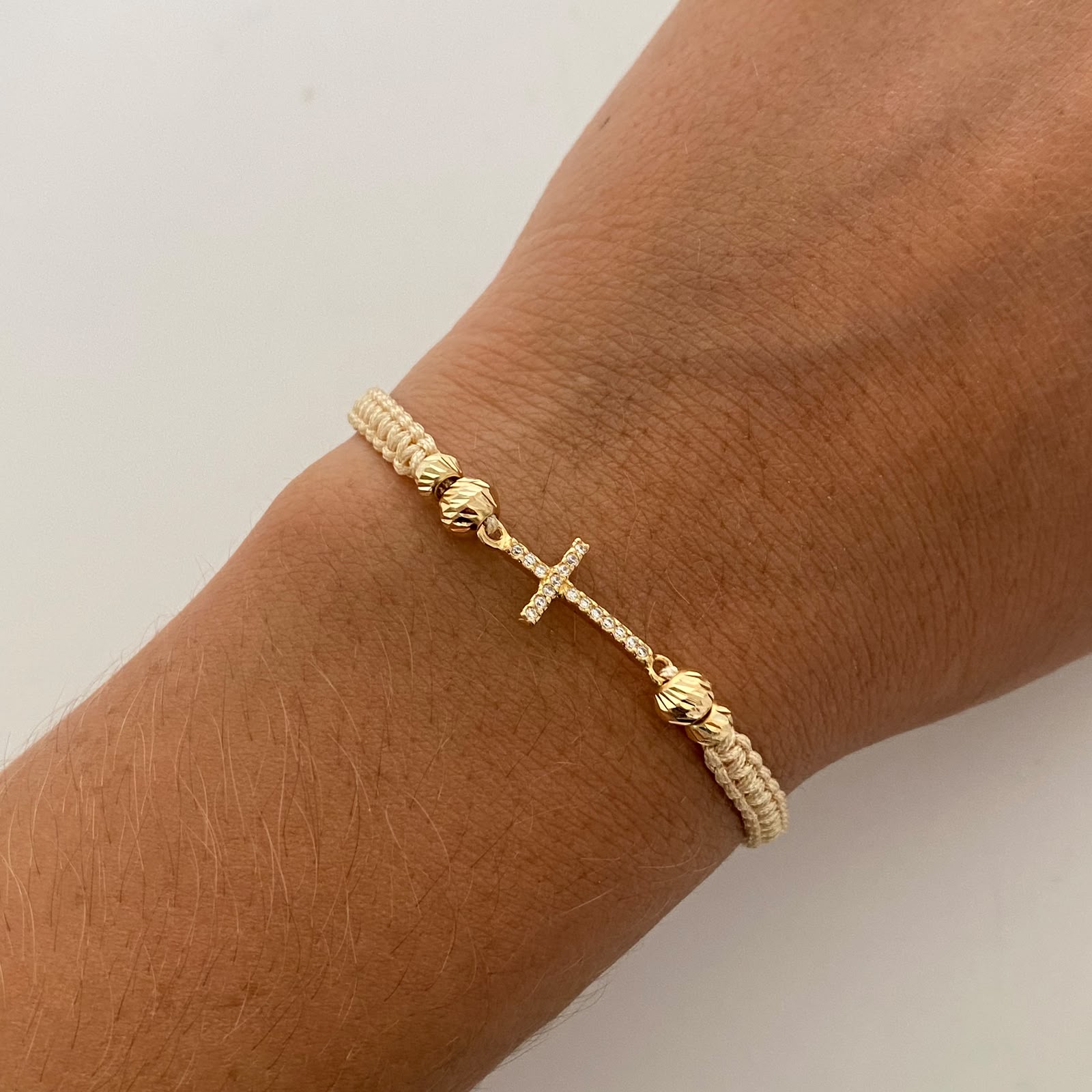Pulsera tejida Cruz Casting Bolas Diamantadas 5,4mm Oro amarillo 18k 0,9 Gr