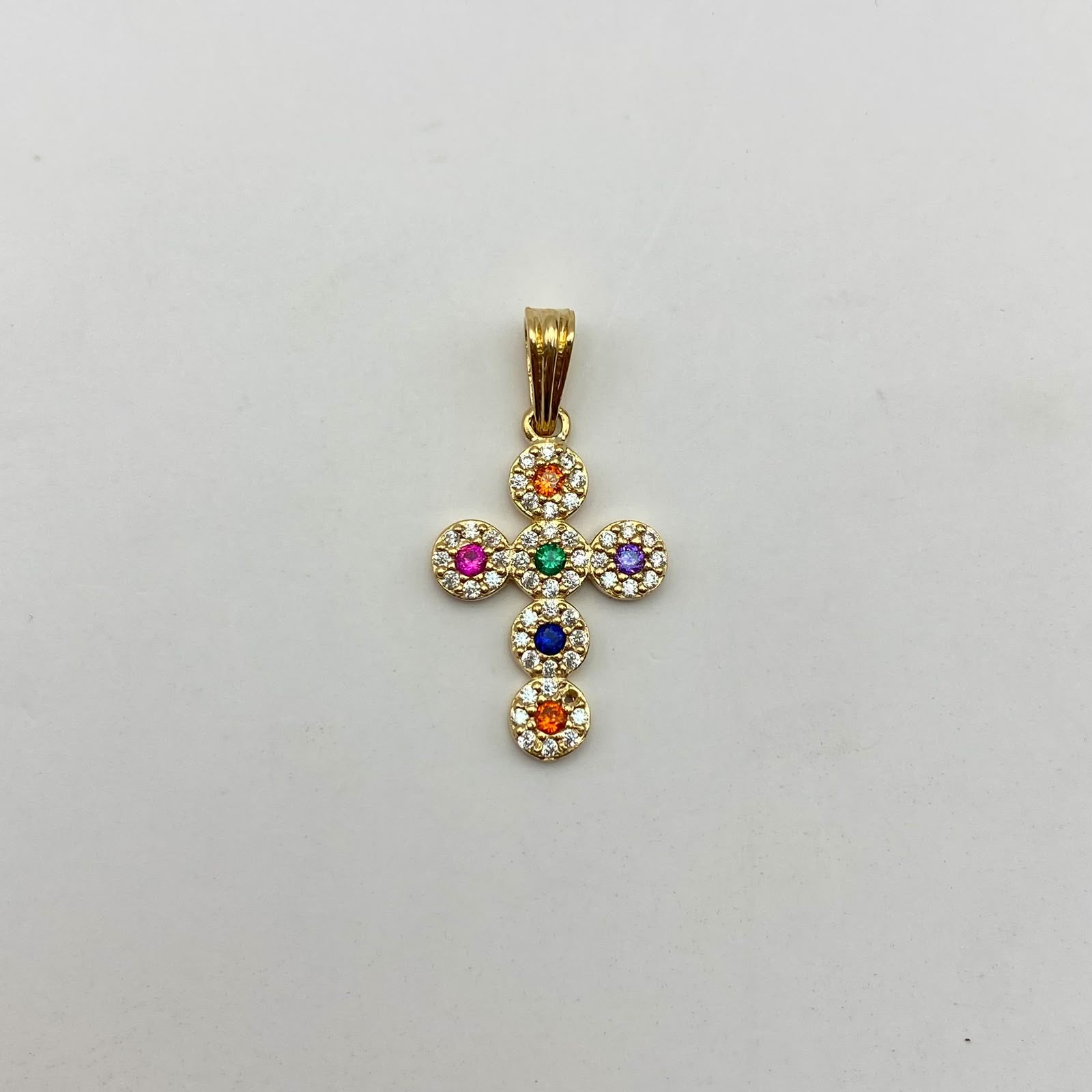 Dije cruz circulos circones multicolor Oro amarillo 18k 1,65 Gr / 14,55 mm / 2,5 Cm