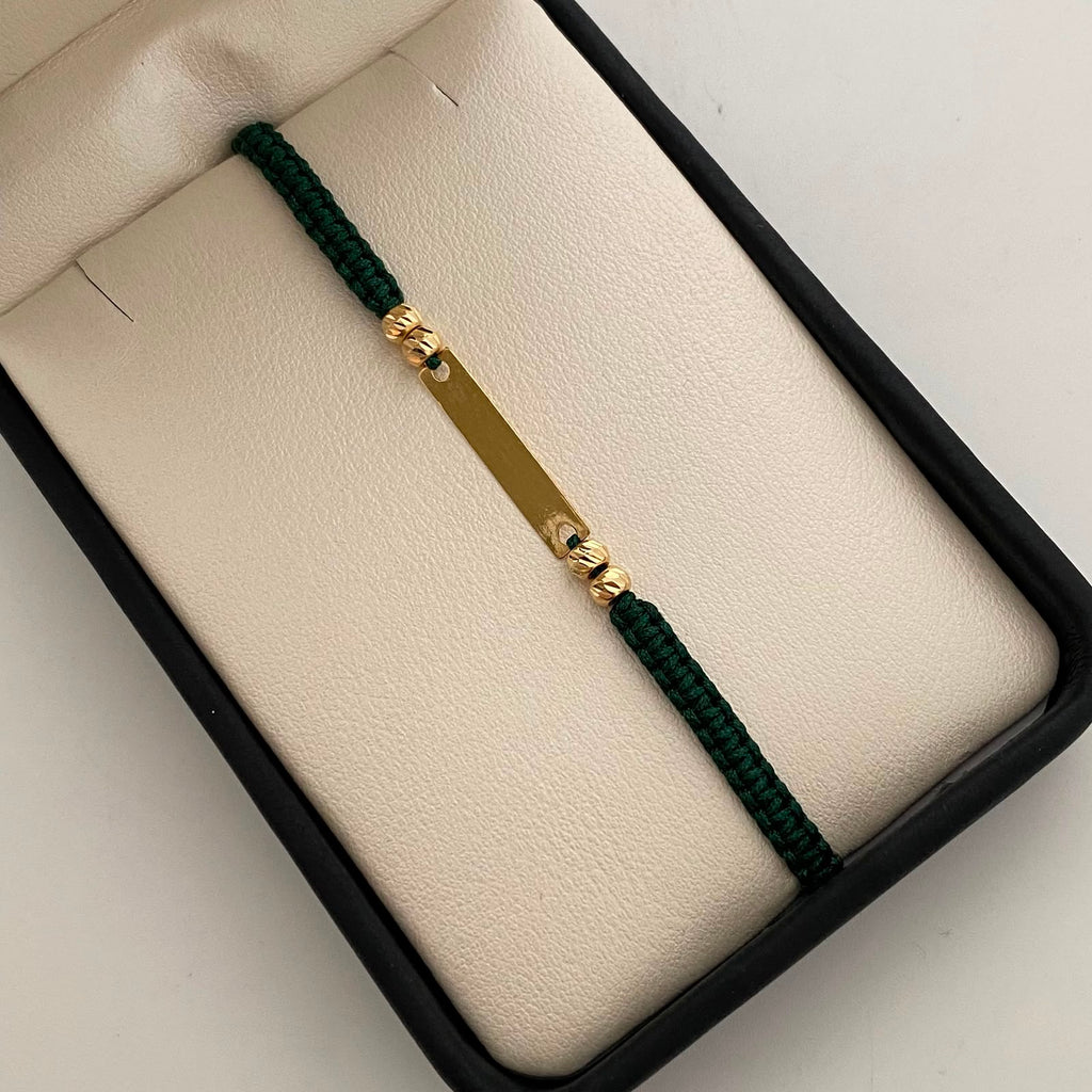 Pulsera tejida Placa Bolas Diamantada 4mm verde Oro amarillo 18k 0,6 Gr