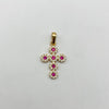 Dije cruz circulo circones blancos y fucsia Oro amarillo 18k 2,30 Gr / 16,10 mm / 3 Cm