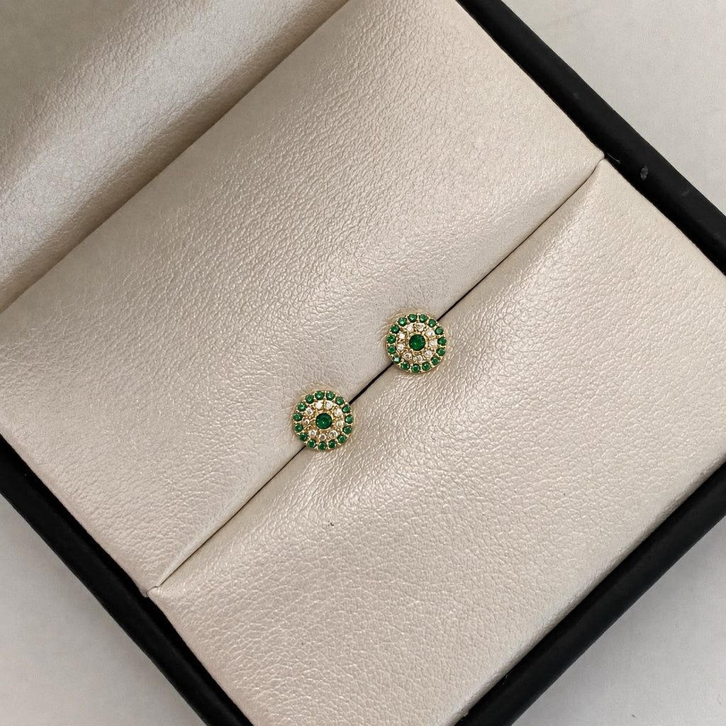 Topos Circulo Circones Verdes Oro amarillo 18k 0,8 Gr / 5,8 mm