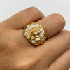 Anillo herradura caballo circones blancos Tres oros 18k / Talla 8 3/4 / 7,15 Gr / 5,55 mm