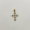 Dije cruz circulos circones azul oscuro y blancos Oro amarillo 18k 2,20 Gr / 16,6 mm / 3 Cm