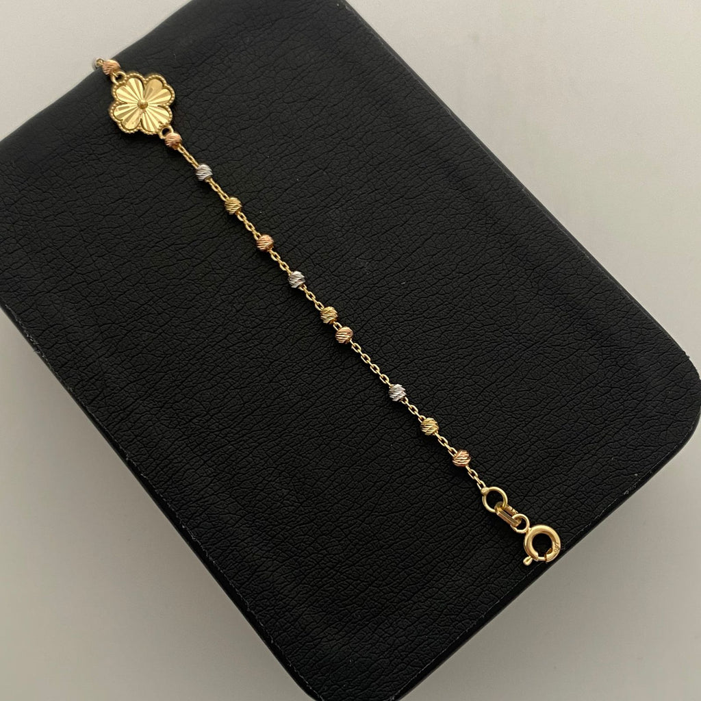 Pulso It Flor diamantada balines 3mm Tres oros 18k  / 2,55 Gr / 0,8 mm / 19 Cm