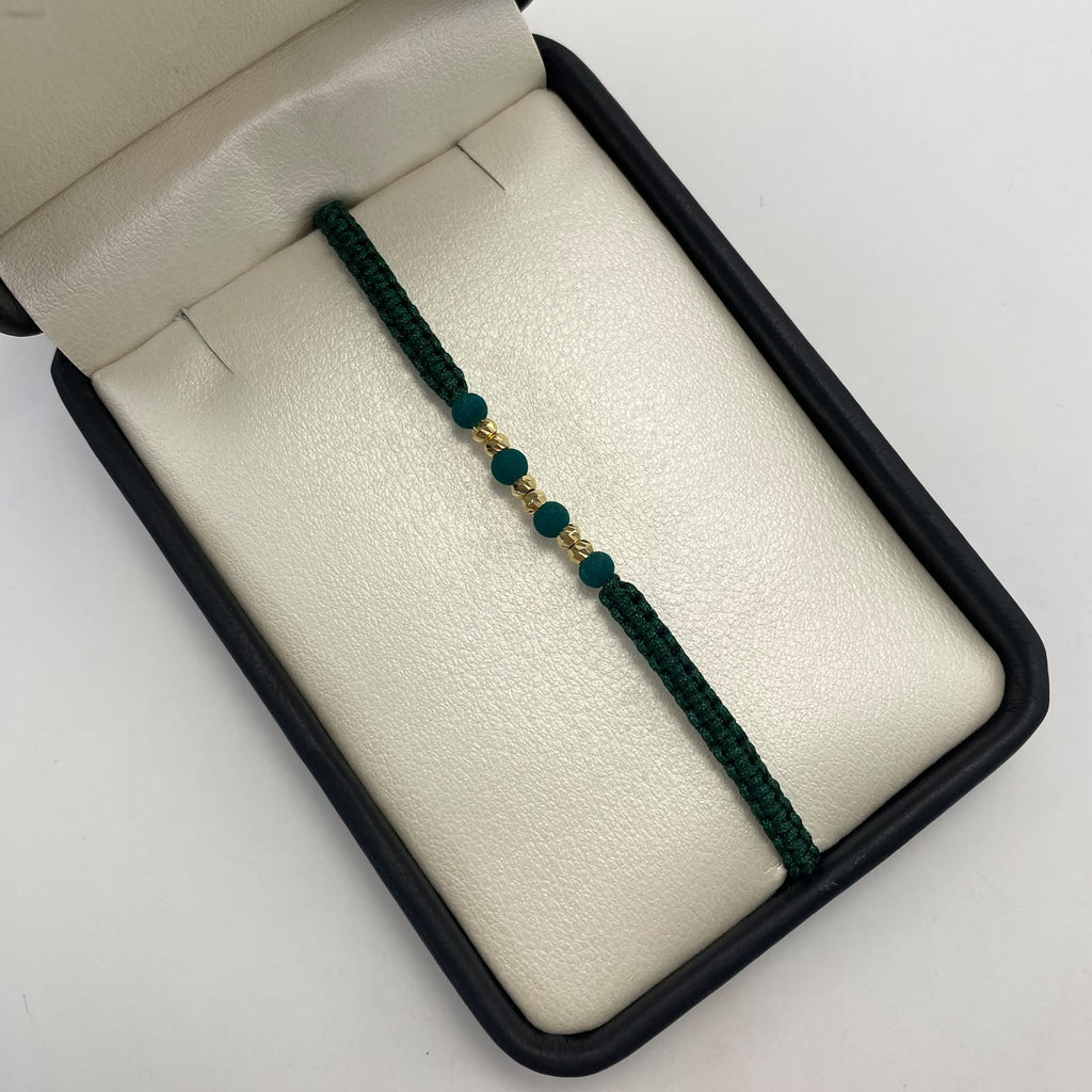 Pulsera tejida Bola 3mm hilo verde Oro amarillo 18k 0,2 Gr