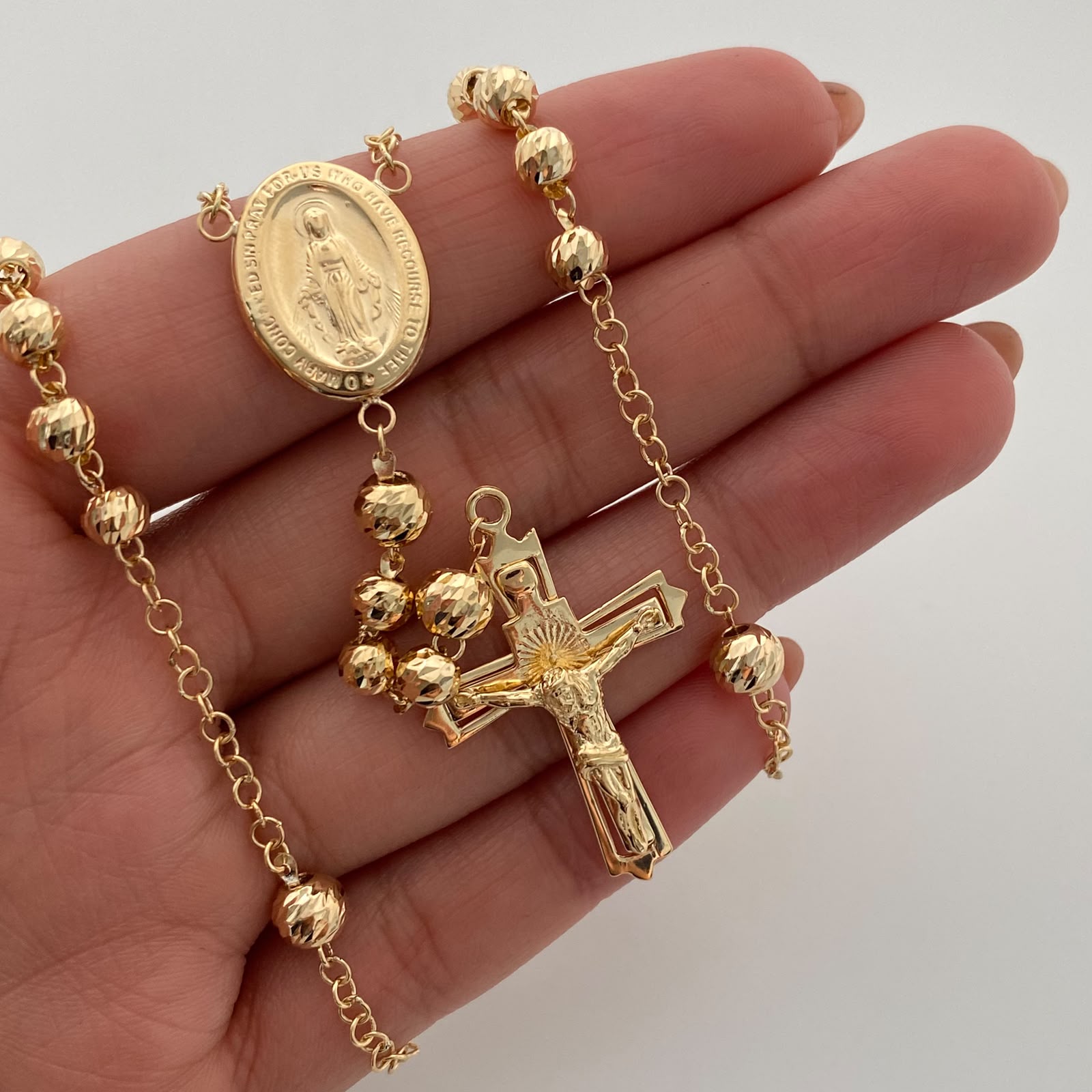 Rosario Virgen Milagrosa Cruz Silueta Oro amarillo 18k 16,45 Gr / 4,9 mm / 60 Cm