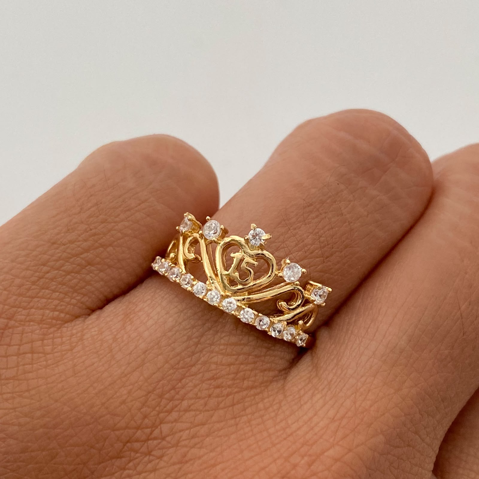 Anillo 15 Casting Blanco Oro amarillo 18k / Talla 7 / 2,6 Gr