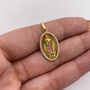 Dije virgen de guadalupe con circones verdes y fucsias  Oro amarillo 18k 1,95 Gr / 11,55 mm / 2,5 Cm