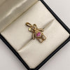 Dije Oso articulado circones blancos corazon fucsia Oro amarillo 18k 5,87 Gr / 14,9 mm / 2,9 Cm