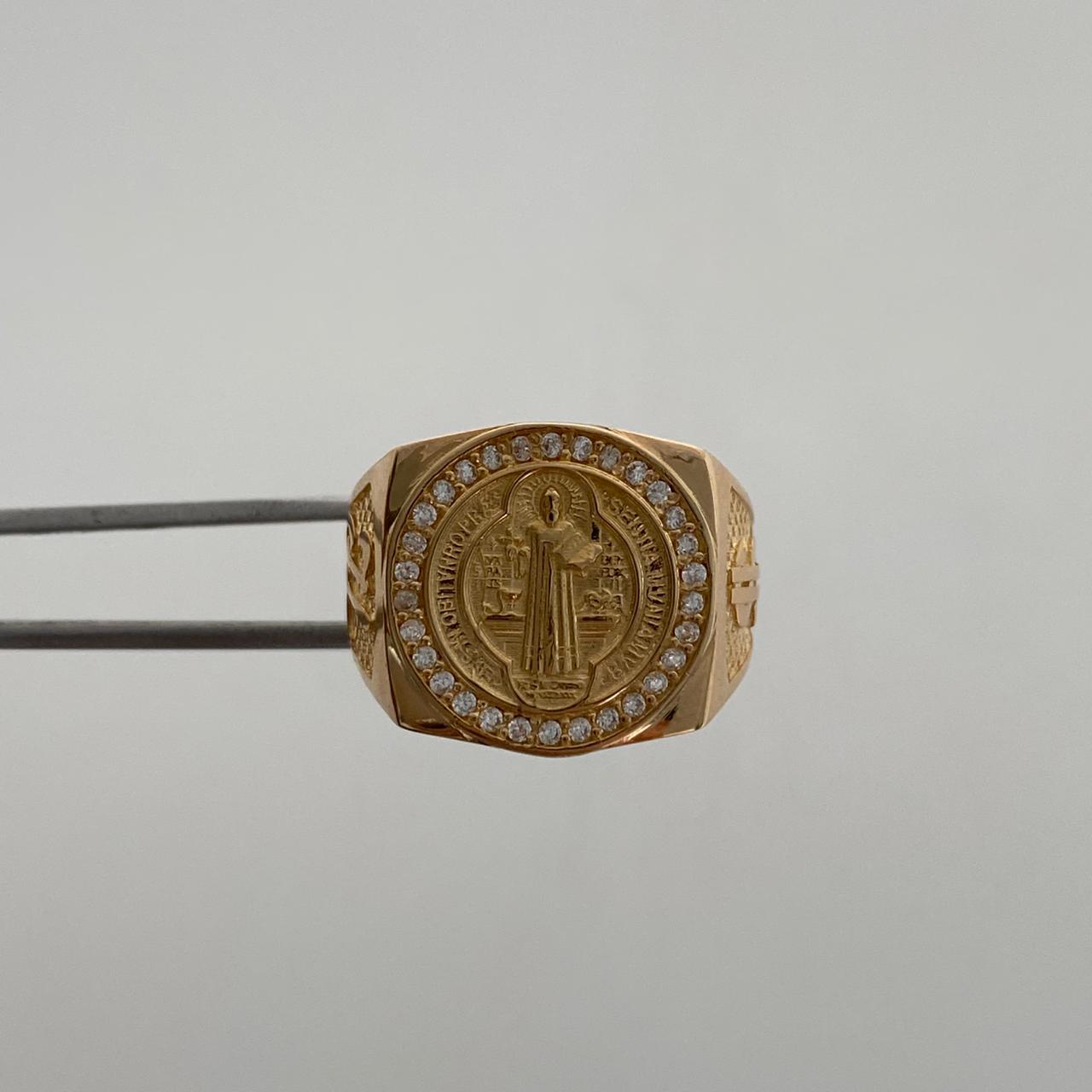 Anillo San benito circones blanco Oro amarillo 18k / Talla 9 1/4 / 13,45 Gr