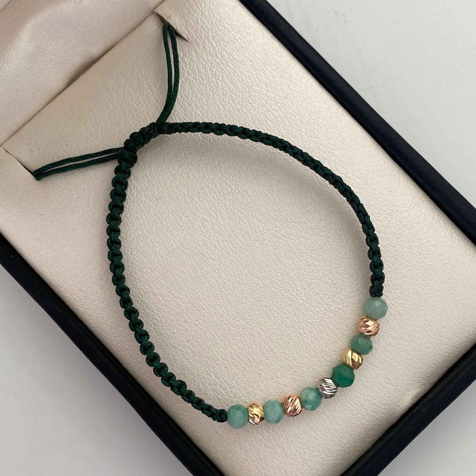 Pulsera tejida Bolas Diamantadas 4mm + Morrallas Tres oros 18k 0,5 Gr