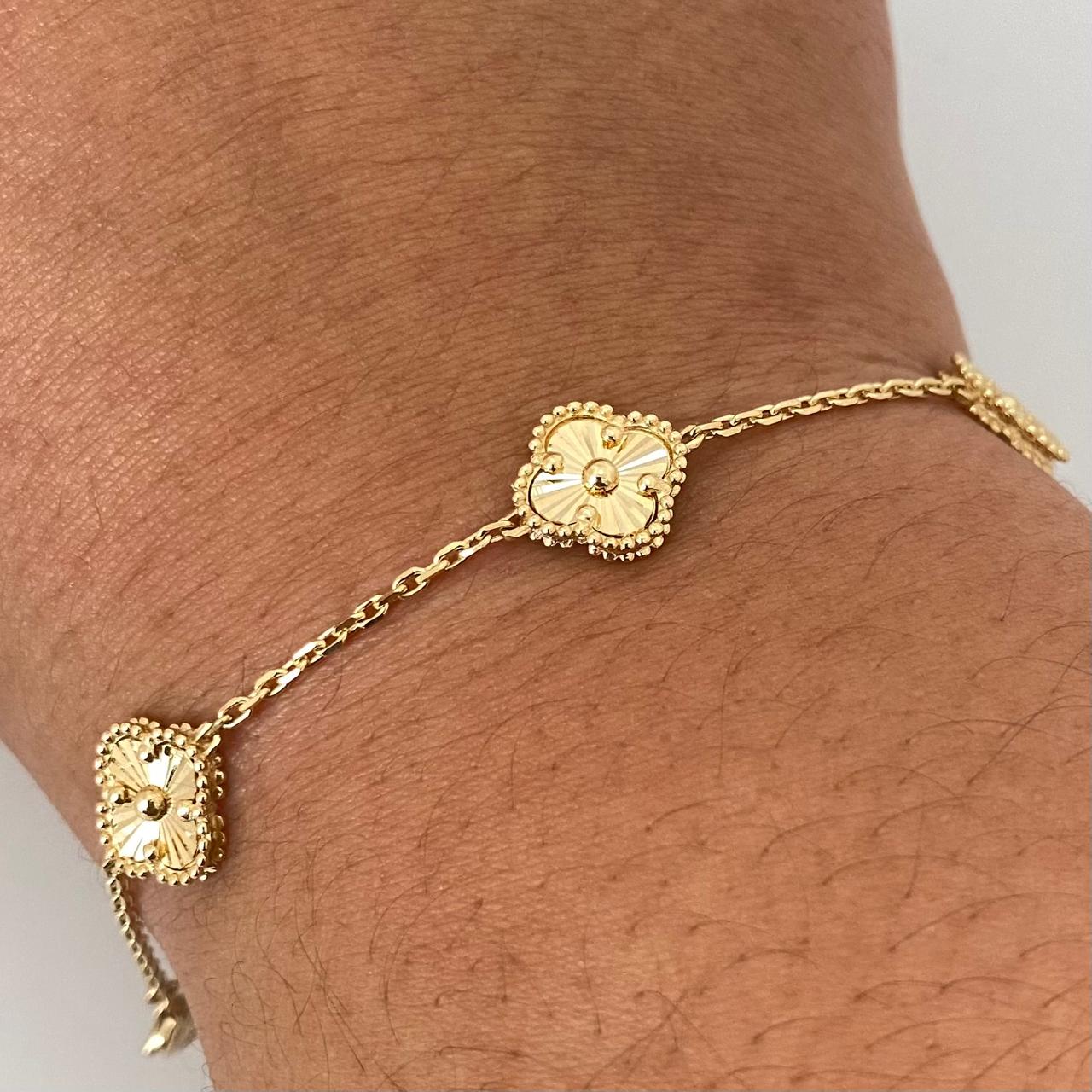 Pulso It trebol fondo diamantado Oro amarillo 18k +4 / 5,15 Gr / 10,25 mm / 18 Cm