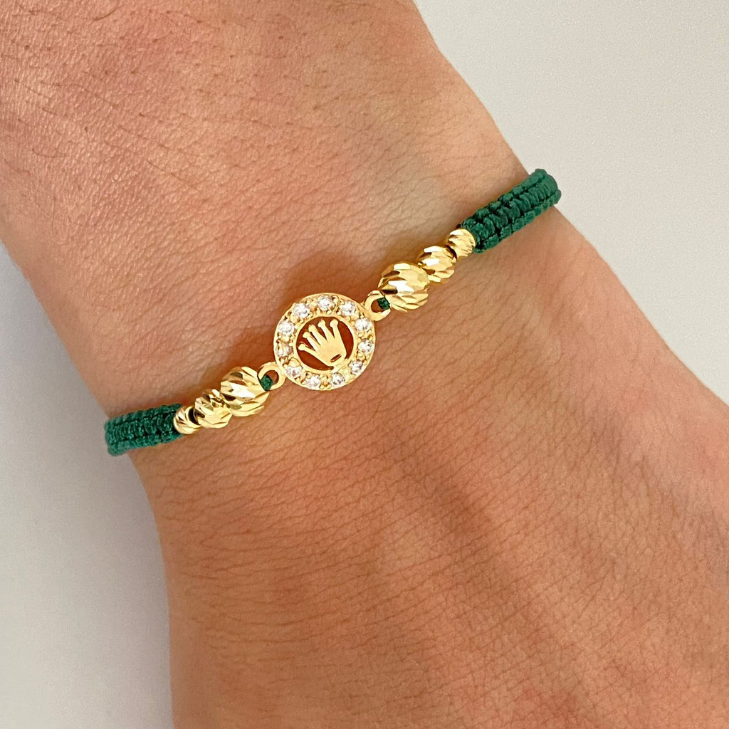 Pulsera tejida con herraje rx y bolas diamantadas 5mm - 4mm y 3mm Oro amarillo 18k 1,55 Gr