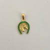 Dije herradura con caballo y circones verdes  Oro amarillo 18k 2,65 Gr / 2,4 mm / 14,3 Cm