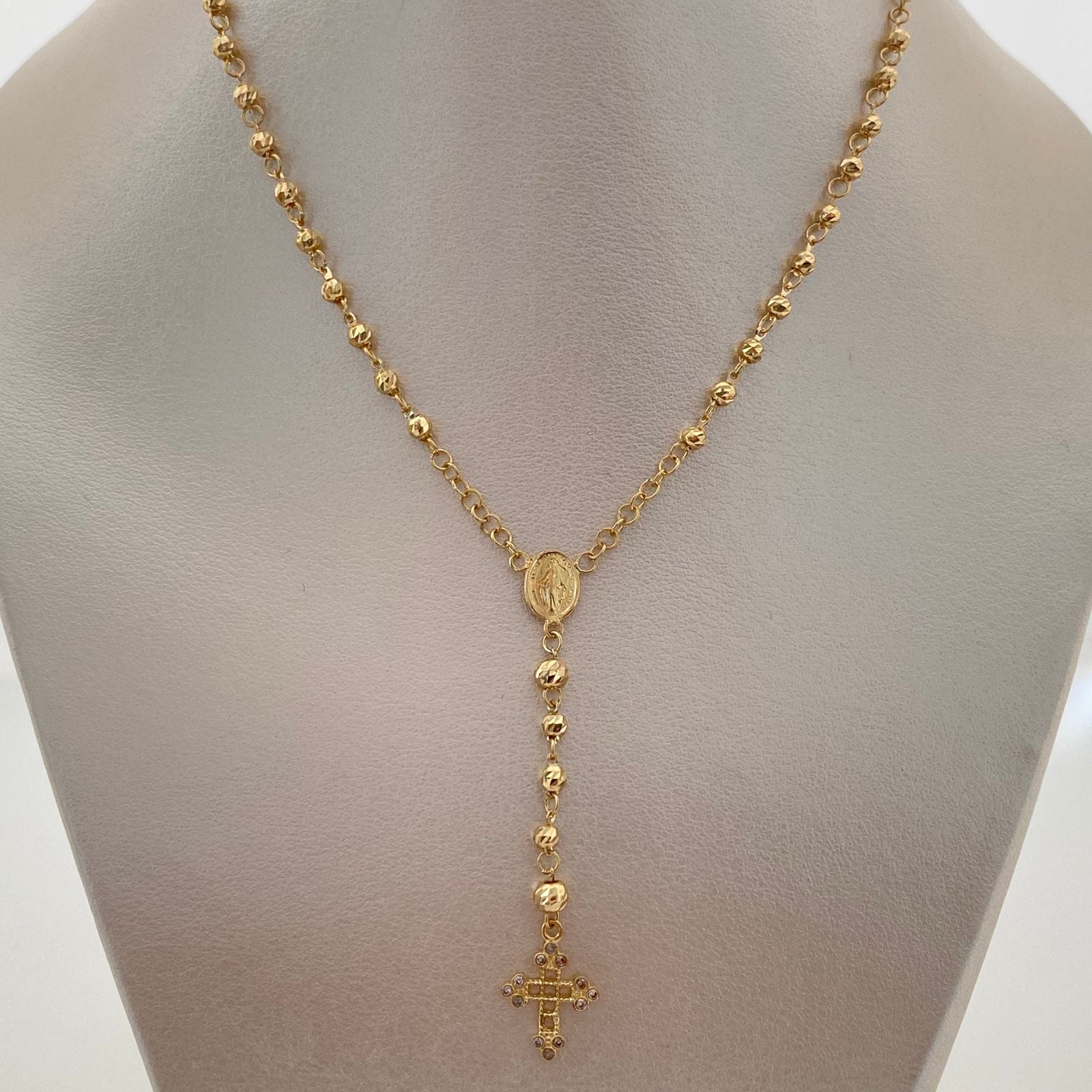 Rosario Bola diamantada Cruz Casting Oro amarillo 18k +1 / 7,30 Gr / 3 mm / 52 Cm Broche 0,60