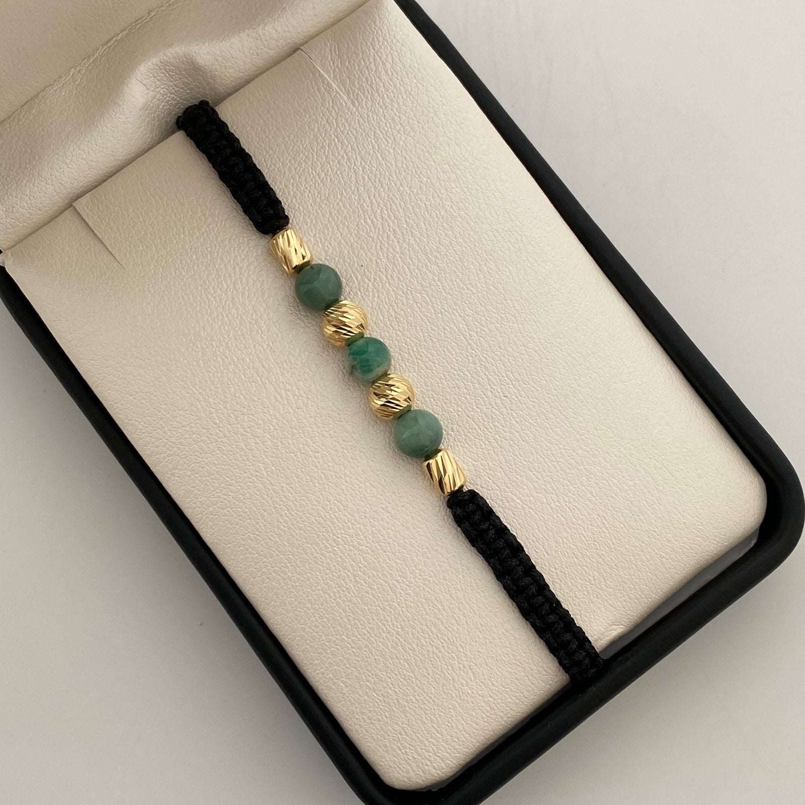 Pulsera tejida balines #6 morrallas de esmeralda y cilindros diamantados Oro amarillo 18k 0,8 Gr