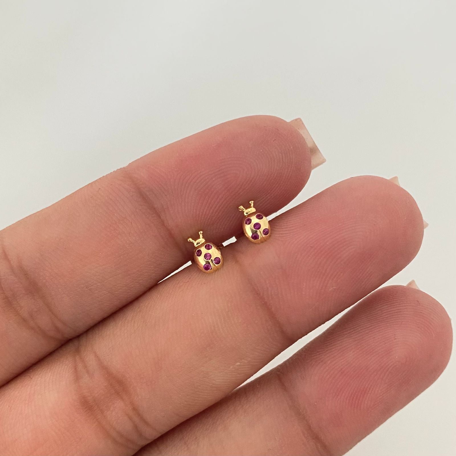 Topos mariquita circones rosa Oro amarillo 18k 0,7 Gr / 3,7 mm