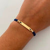 Pulsera tejida Placa Bolas Diamantadas 4mm azul Oro amarillo 18k 0,6 Gr