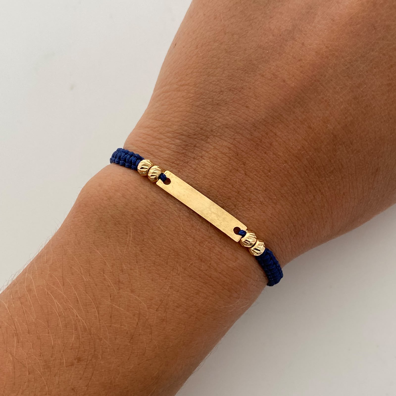 Pulsera tejida Placa Bolas Diamantadas 4mm azul Oro amarillo 18k 0,6 Gr