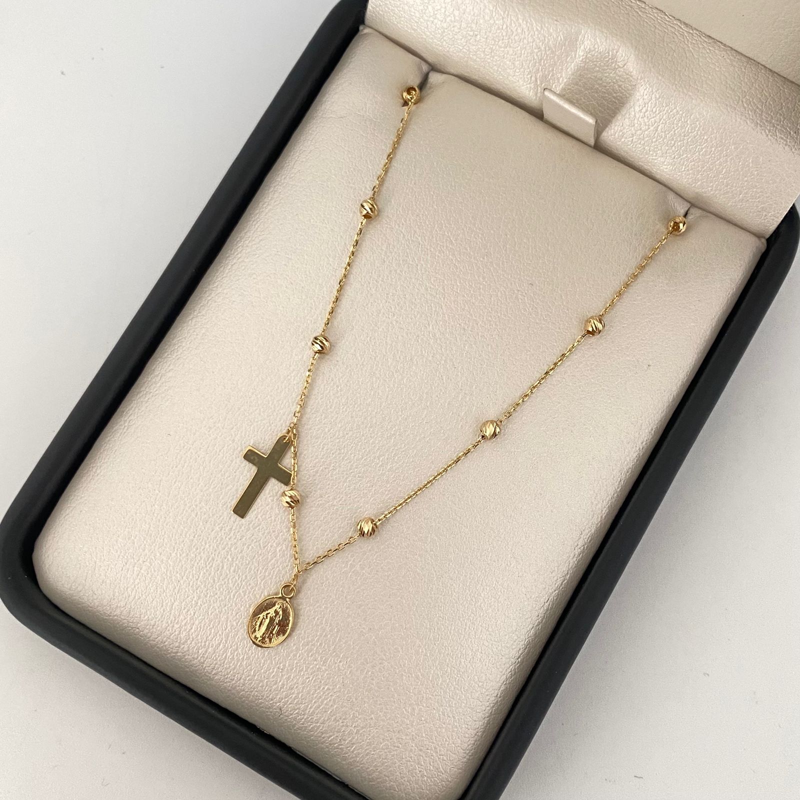 Cadena It balines diamantados virgen milagrosa cruz lisa Oro amarillo 18k +4 / 2,55 Gr / 2,5 mm / 45 Cm