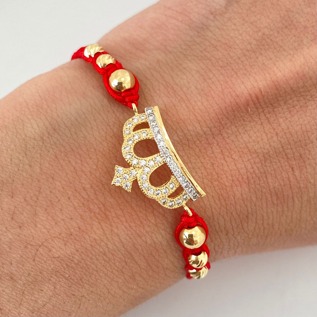 Pulsera tejida con herraje de corona con circones blancos  Oro amarillo 18k 2,85 Gr