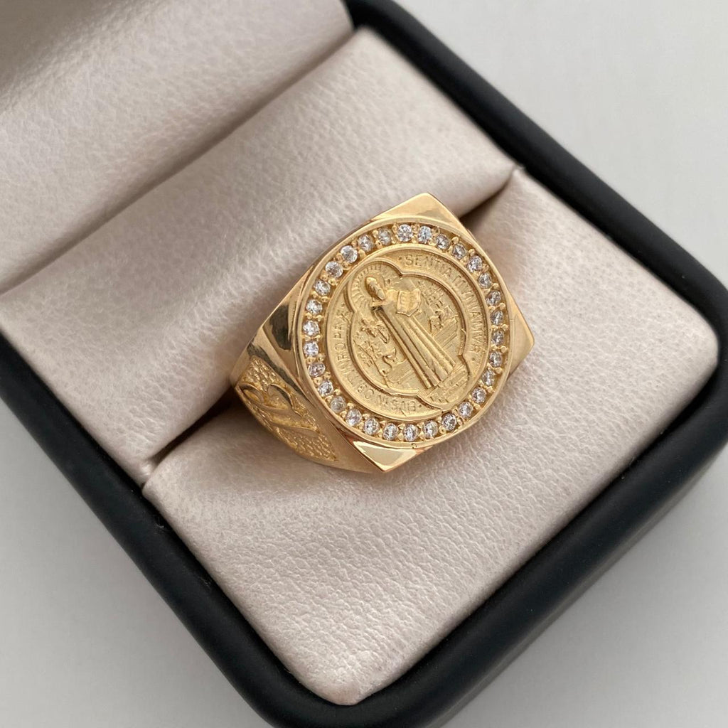 Anillo San benito circones blanco Oro amarillo 18k / Talla 9 1/4 / 13,45 Gr