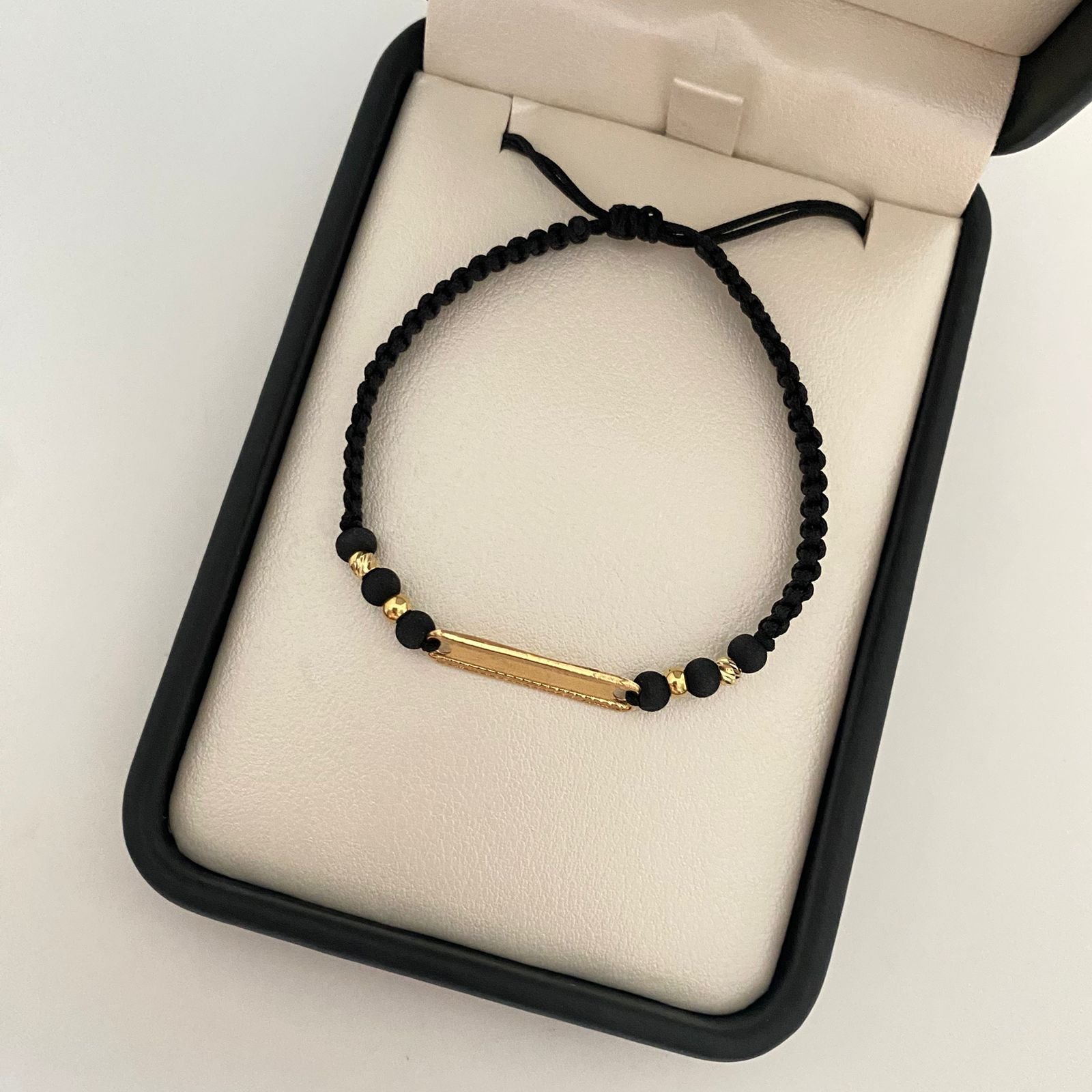 Pulsera tejida placa rectangular borde diamantado balines lisos y diamantados #3  Oro amarillo 18k 0,55 Gr