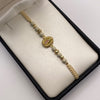 Pulsera tejida Herraje virgen guadalupe circones bolas diamantadas 5mm, 4mm y 3mm Oro amarillo 18k 2,12 Gr
