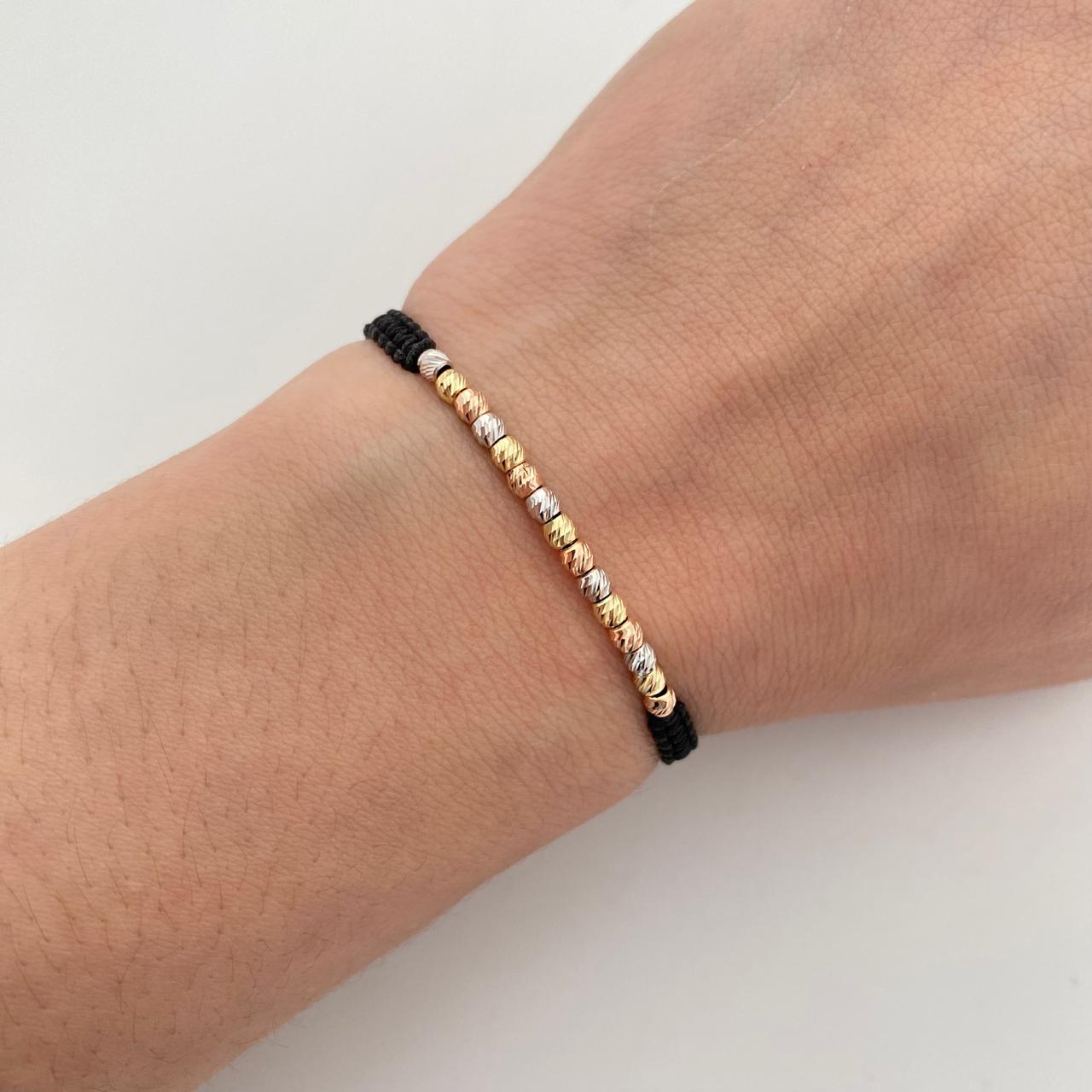 Pulsera tejida con balines diamantados 3mm  Tres oros 18k 0,75 Gr