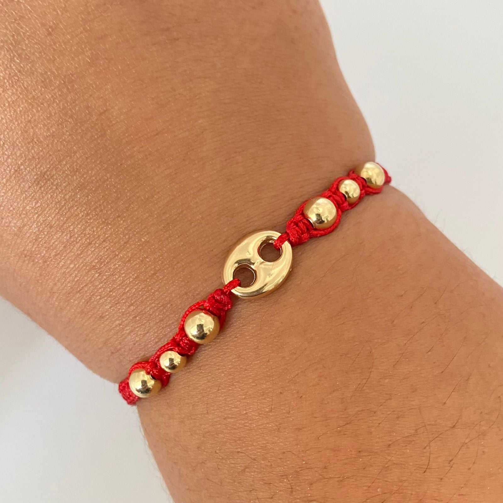 Pulsera tejida herraje de eslabón balines lisos #4 y #5 Oro amarillo 18k 1,20 Gr