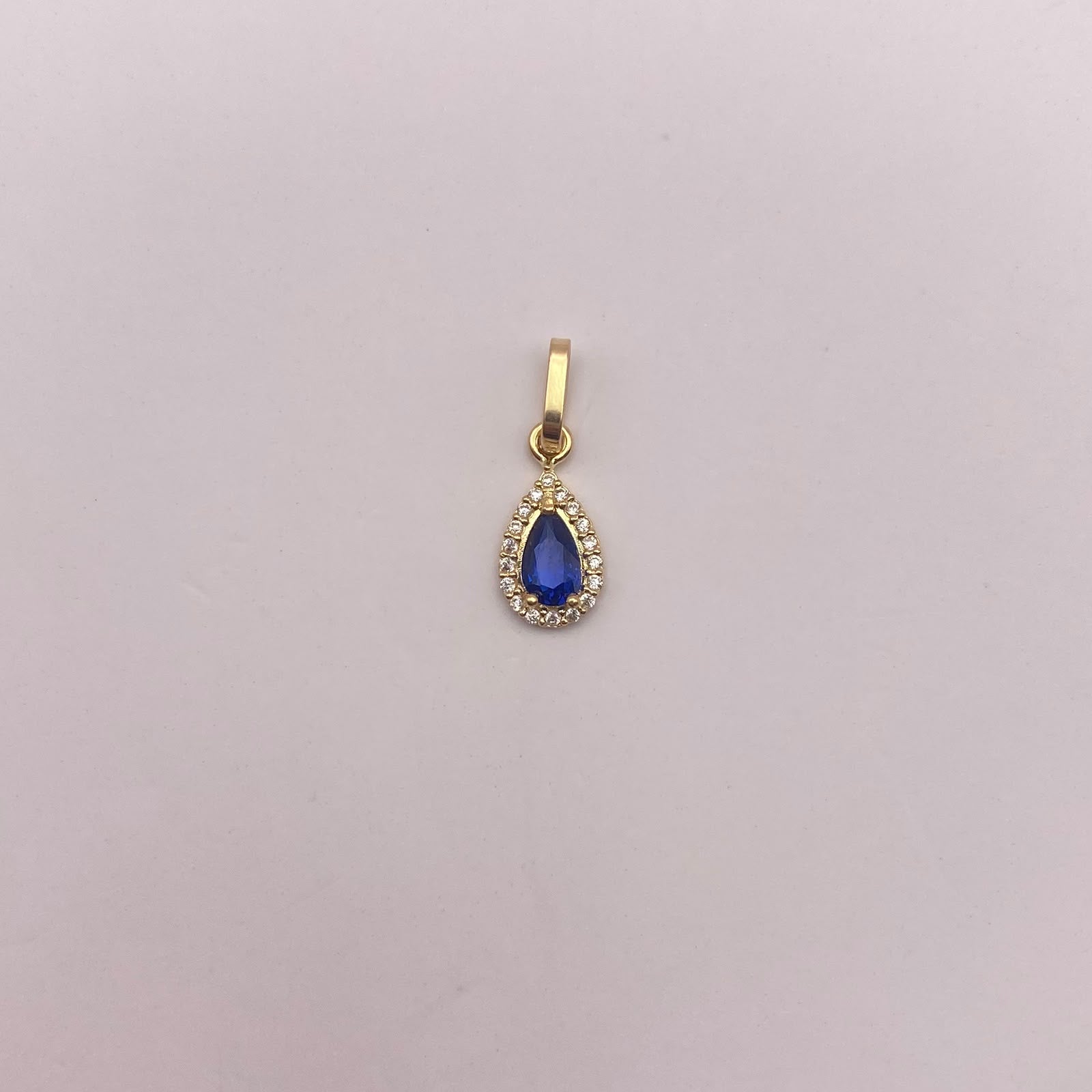 Dije Gota circon azul rey y blancos Oro amarillo 18k 0,4 Gr / 5,5 mm / 1,5 Cm
