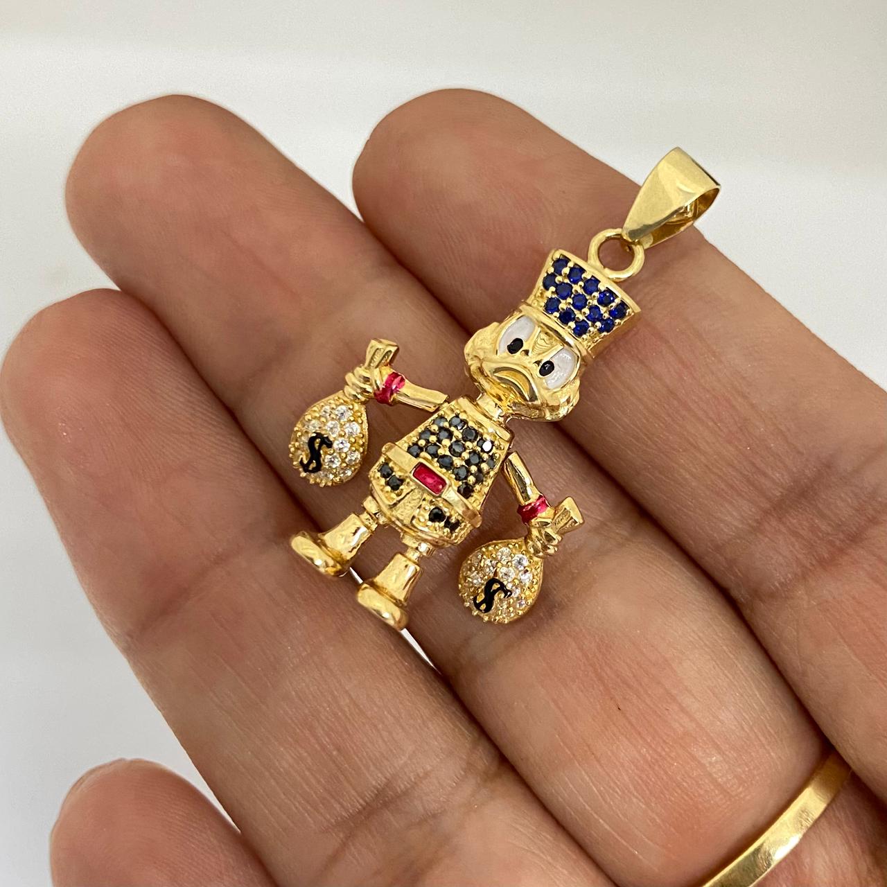 Dije tío rico articulado casting negro y azul Oro amarillo 18k 4,95 Gr / 4,5 Cm