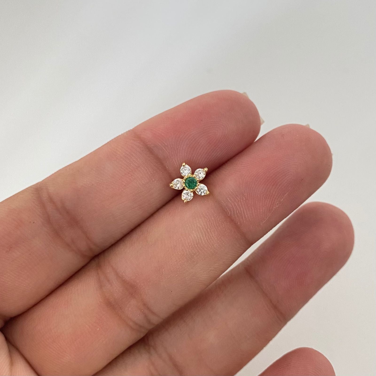 Piercing flor punto circon verde (joya ) Oro amarillo 18k 0,7 Gr