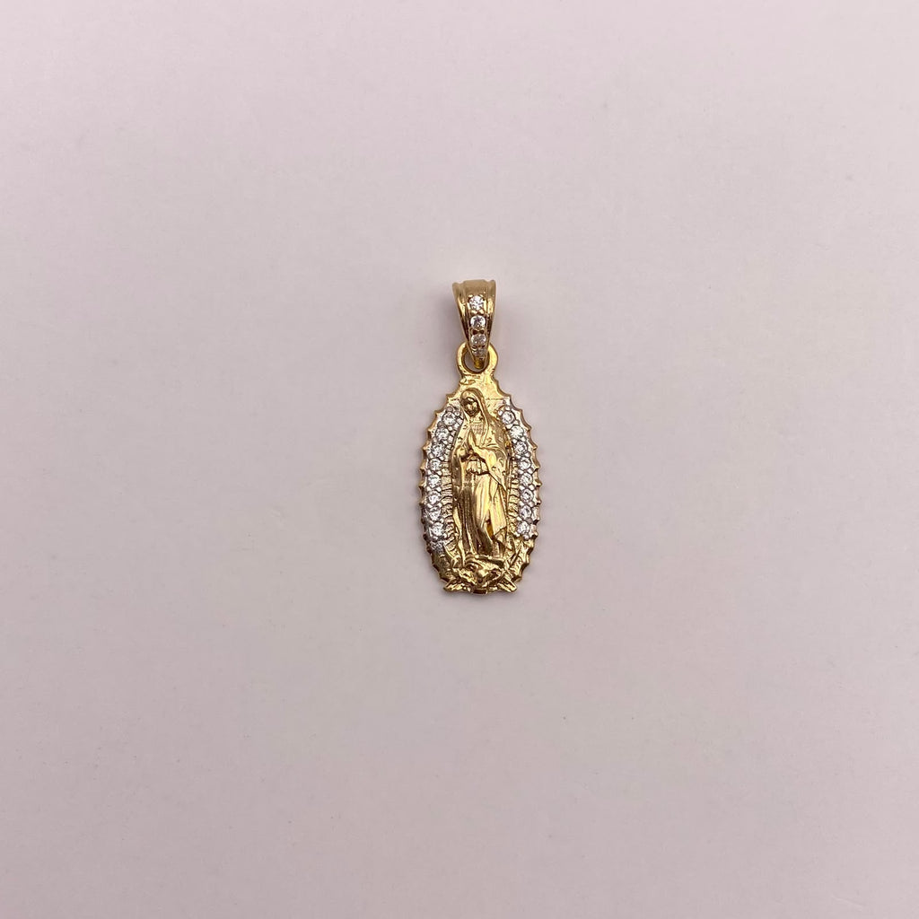 Dije Virgen de guadalupe circones blancos Oro amarillo 18k 1,25 Gr / 9,2 mm / 2,3 Cm