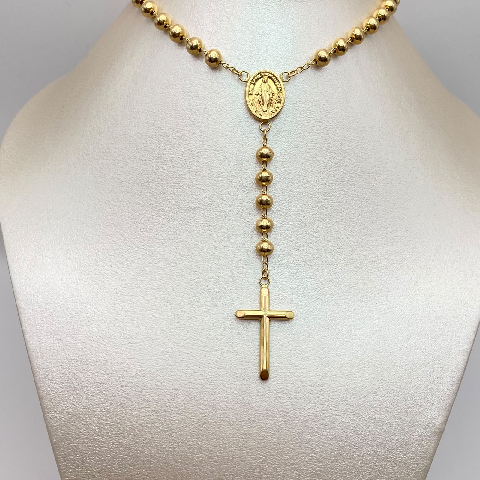 Rosario Virgen milagrosa cruz tubular Oro amarillo 18k 13,05 Gr / 5 mm / 50 Cm Broche 0,40