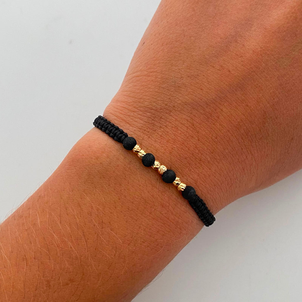 Pulsera tejida Bola Diamantada 3mm Hilo Negro Oro amarillo 18k 0,25 Gr