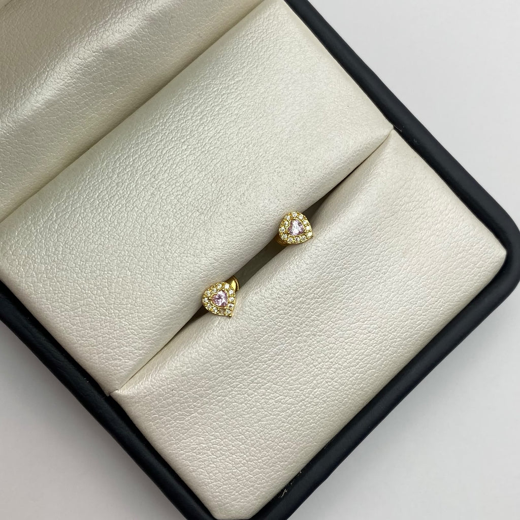 Topos corazón circón rosado y blancos Oro amarillo 18k 0,7 Gr / 5,2 mm