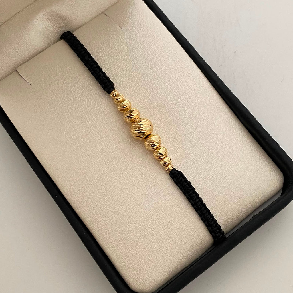 Pulsera tejida Bolas Diamantadas 8,6,5,4,3 mm negro Oro amarillo 18k 0,85 Gr