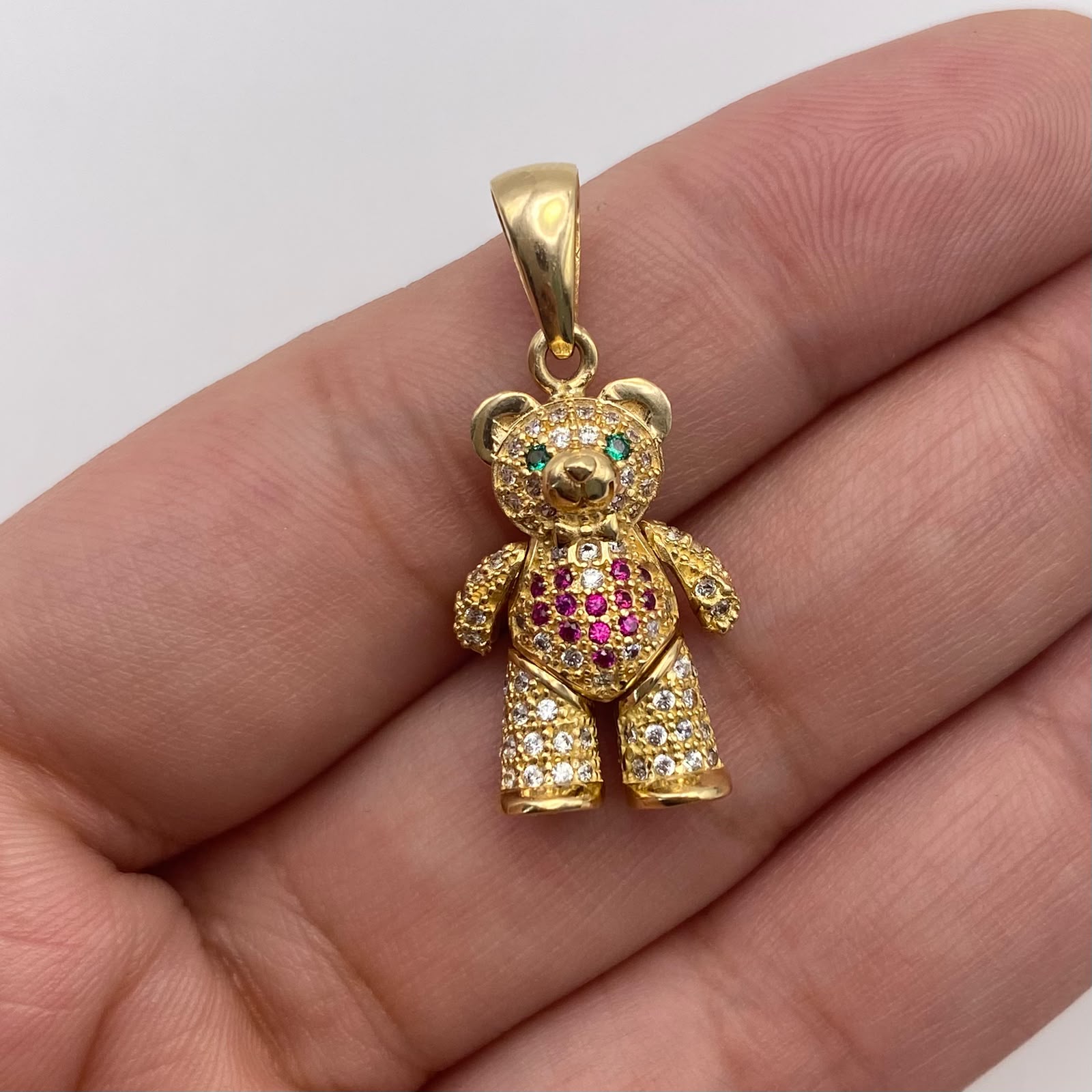 Dije oso articulado circones multicolor Oro amarillo 18k 4,75 Gr / 13,45 mm / 3 Cm