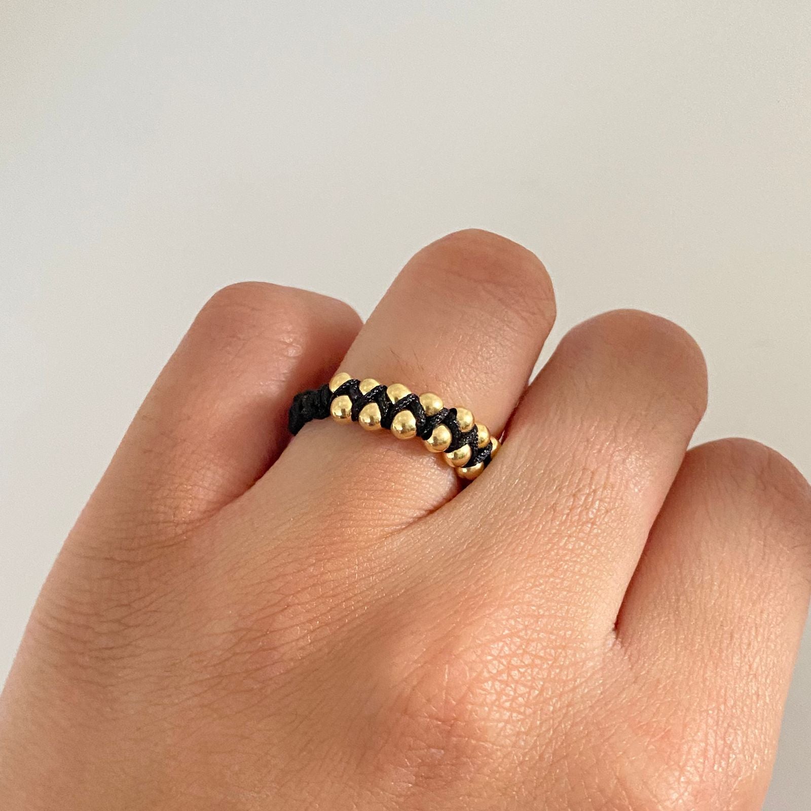 Anillo tejido balines lisos #3 graduable / 0,7 Gr