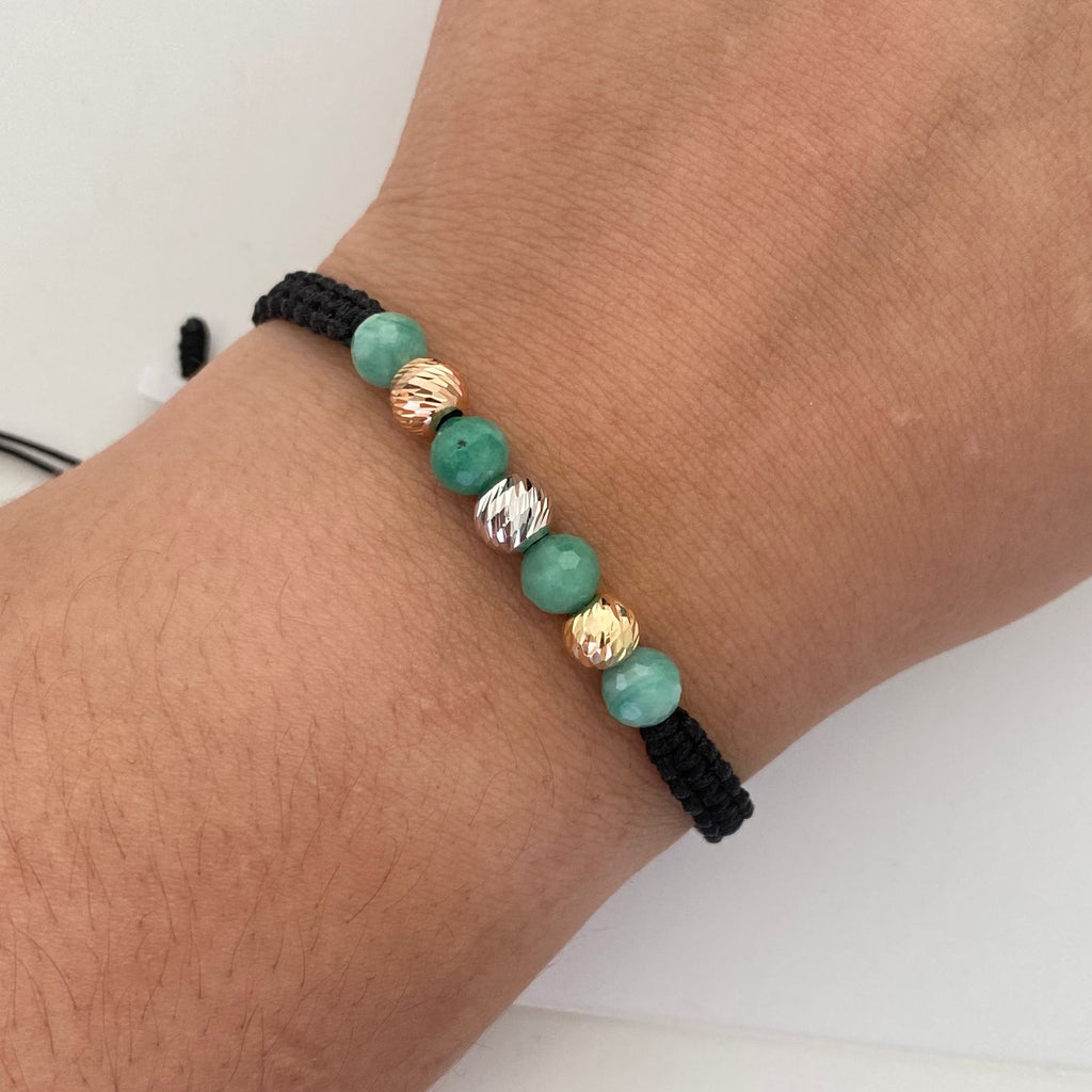 Pulsera tejida Bola Diamantada 6mm + Morrallas Tres oros 18k 0,55 Gr