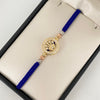 Pulsera tejida silueta corona casting bolas diamantadas #4 Tres oros 18k 3,55 Gr