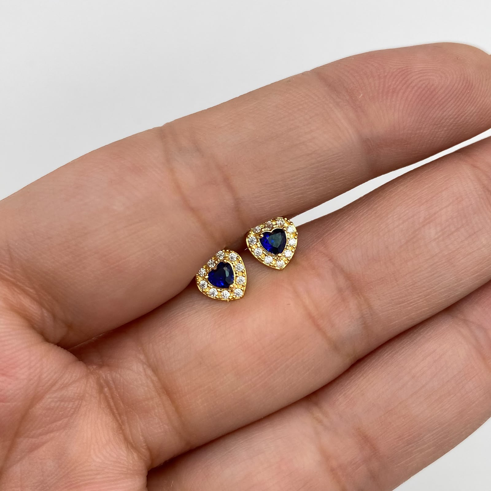 Topos corazón circones blancos y azul rey Oro amarillo 18k 0,9 Gr / 6,23 mm