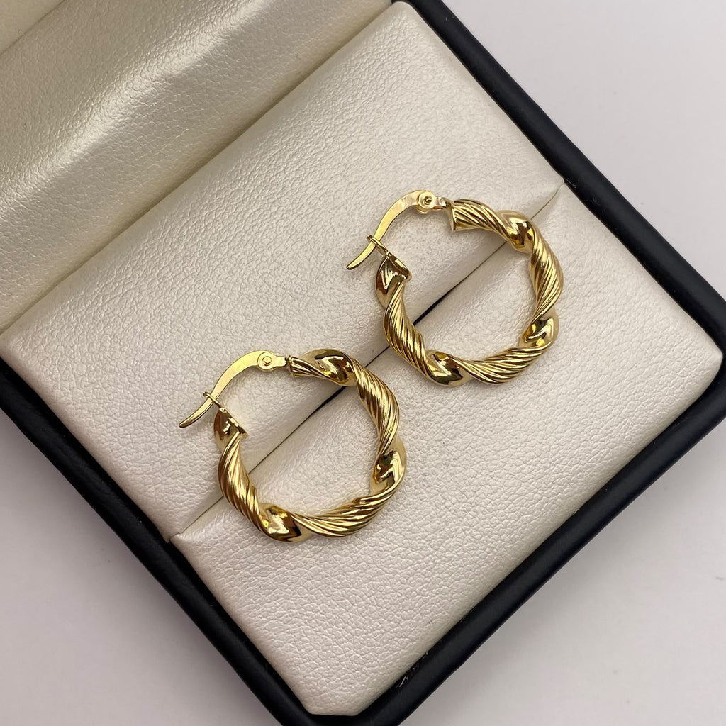 Candonga entorchada lisa y diamantada Oro amarillo 18k 2,33 Gr / 2,3 Cm